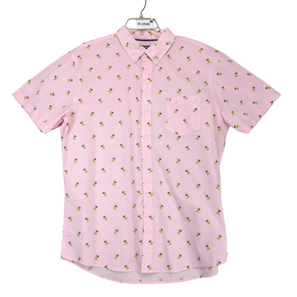 IZOD Pink Hula Girl Hawaiian Button Shirt Mens XL Summer Resort Vacation Beach